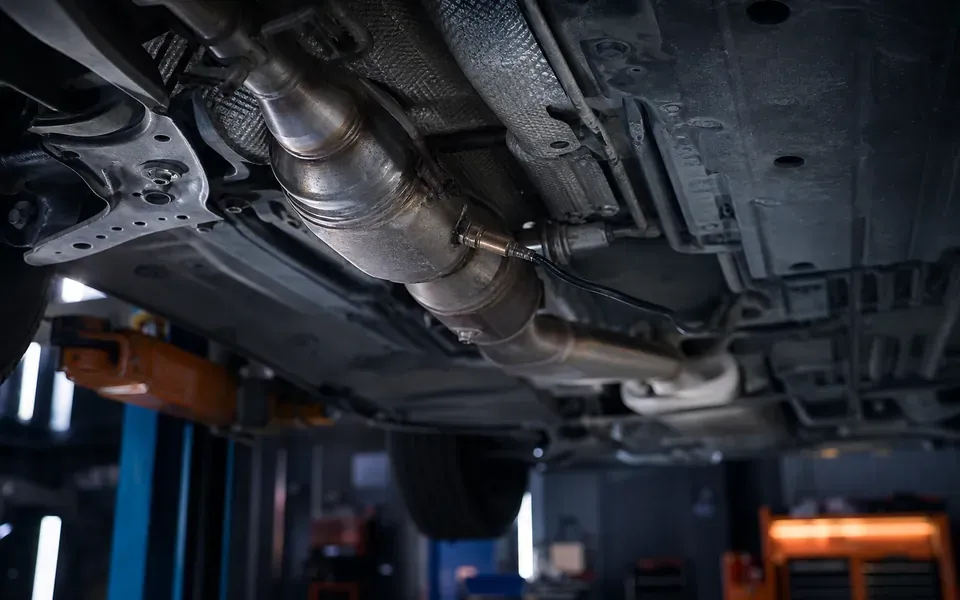 Ligne d'échappement et catalyseur sous un véhicule