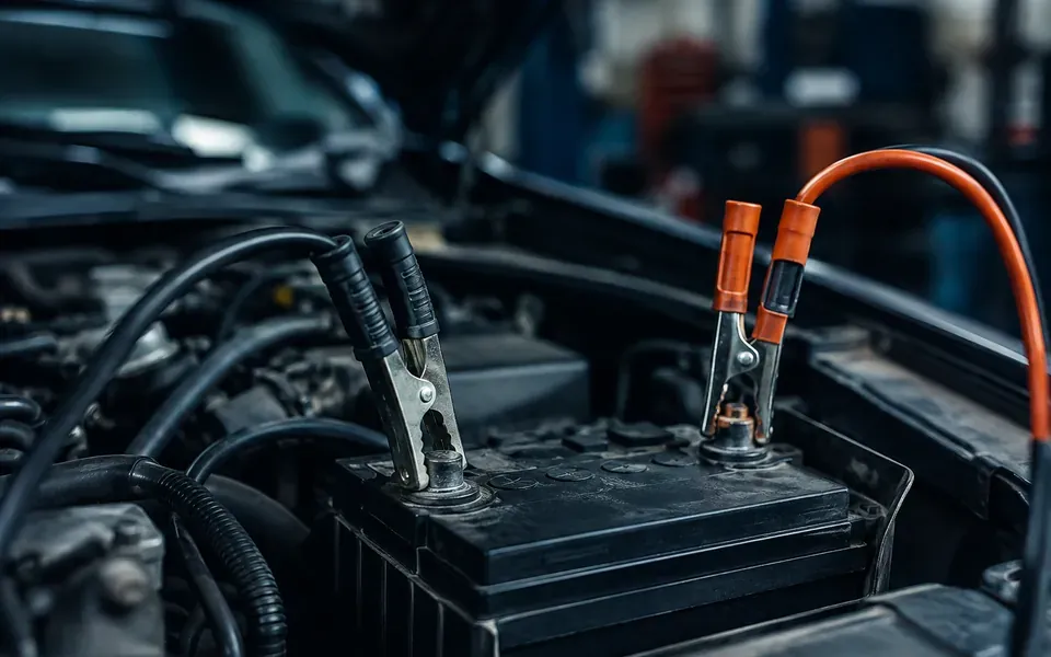 Batterie de véhicule et pinces de charge