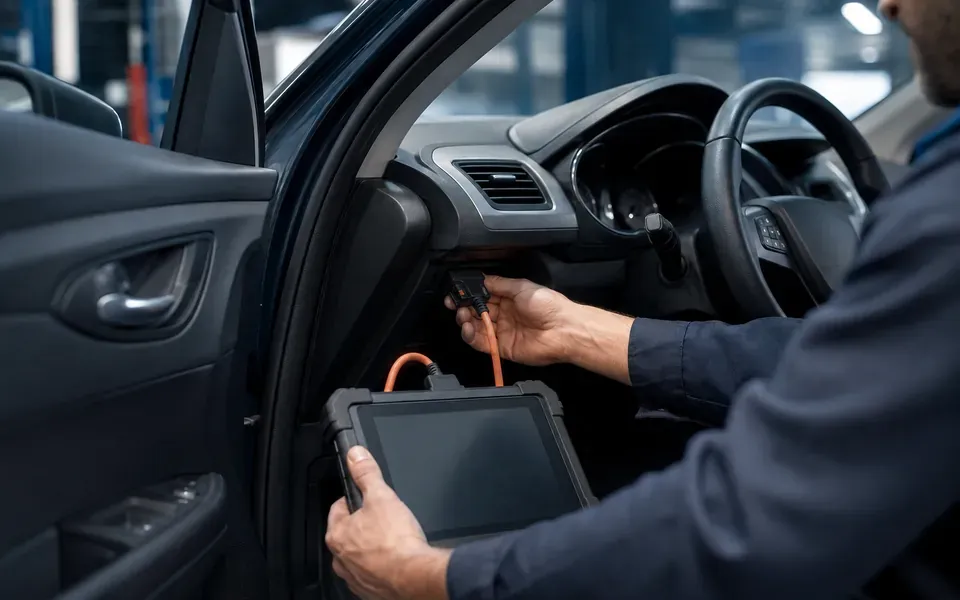 Valise de diagnostic branchée sur la prise OBD